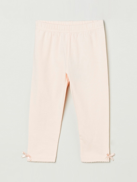 

max Girls Peach-Coloured Solid Ankle-Length Leggings