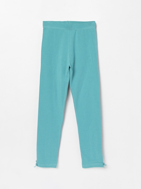 

max Girls Teal Blue Solid Ankle-Length Leggings