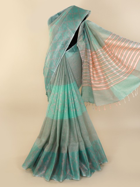

Pothys Green Colourblocked Pure Linen Saree