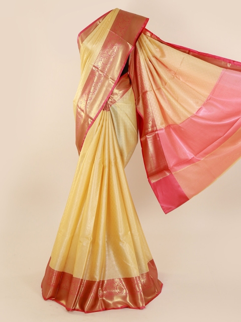 

Pothys Yellow & Red Cotton Blend Woven Design Saree