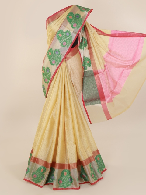 

Pothys Yellow Woven Design Cotton Blend Saree with Zari Border