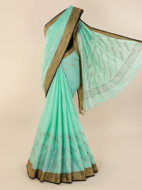 

Pothys Sea Green Printed Linen Blend Saree