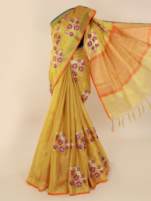 

Pothys Yellow Embroidered Tissue Saree