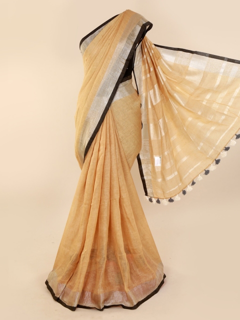 

Pothys Peach-Coloured Solid Linen Blend Saree