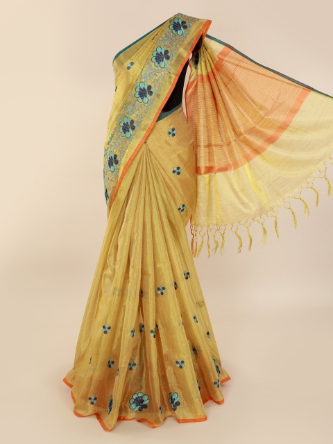 

Pothys Yellow Embroidered Tissue Saree