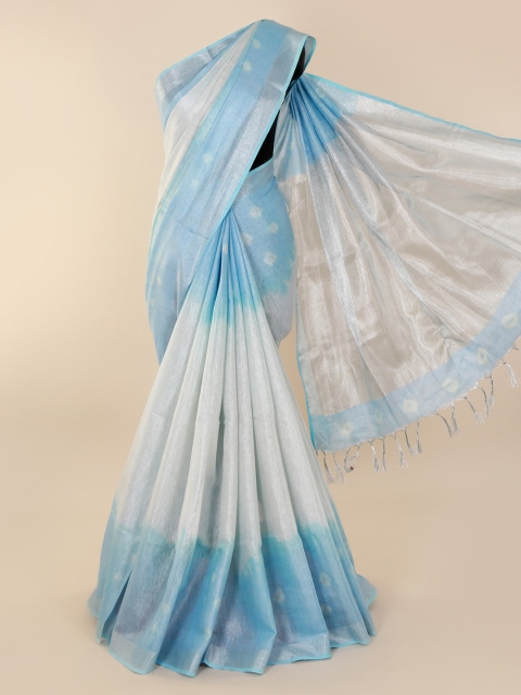 

Pothys Silver-Toned & Blue Linen Blend Colourblocked Saree