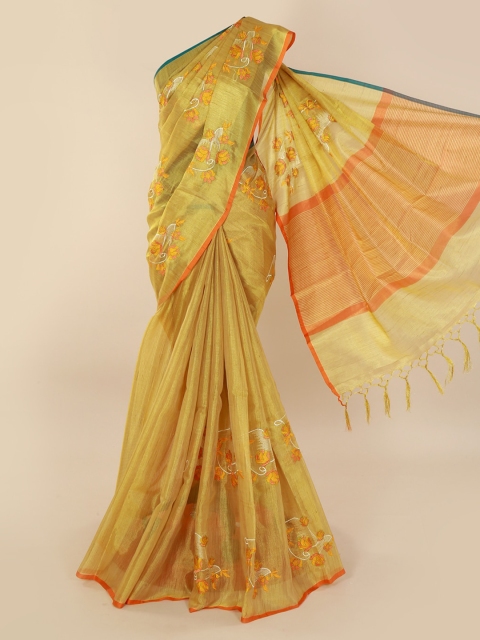 

Pothys Yellow Printed Tissue Saree
