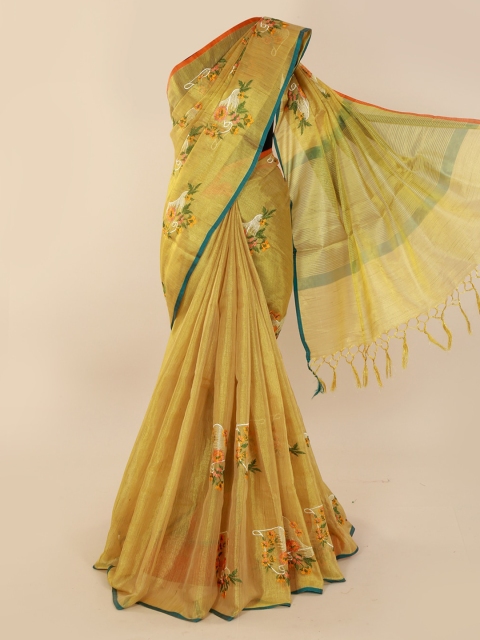 

Pothys Yellow Embroidered Tissue Saree