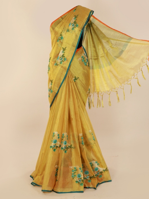 

Pothys Gold-Toned Embroidered Tissue Saree