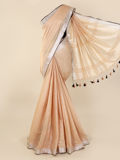 

Pothys Peach-Coloured Solid Linen Blend Saree