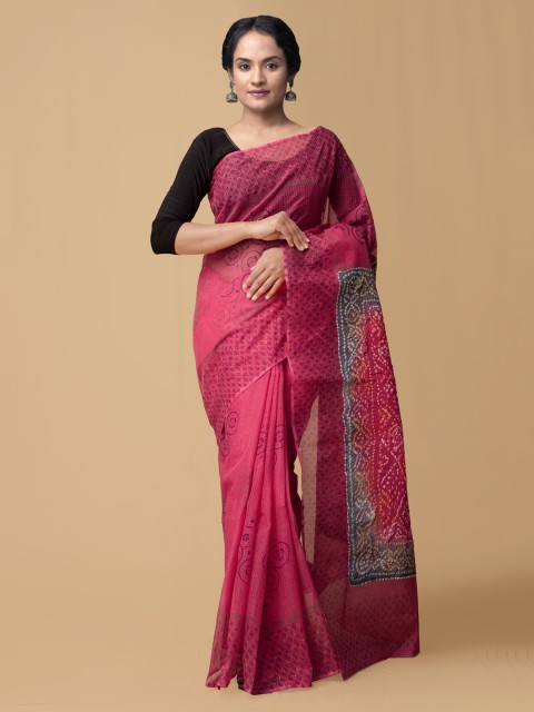 

Unnati Silks Pink Pure Cotton Printed Bandhani Saree