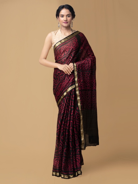 

Unnati Silks Black & Red Pure Chiffon Printed Bandhani Saree