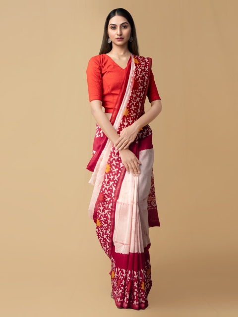 

Unnati Silks Red & White Silk Cotton Printed Chanderi Saree