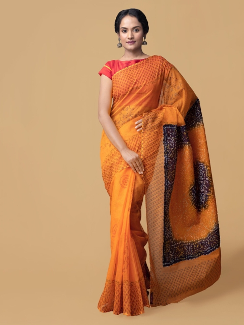 

Unnati Silks Orange Pure Cotton Printed Bandhani Saree