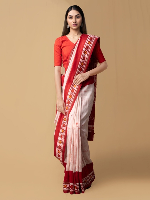 

Unnati Silks Red & White Silk Cotton Printed Chanderi Saree