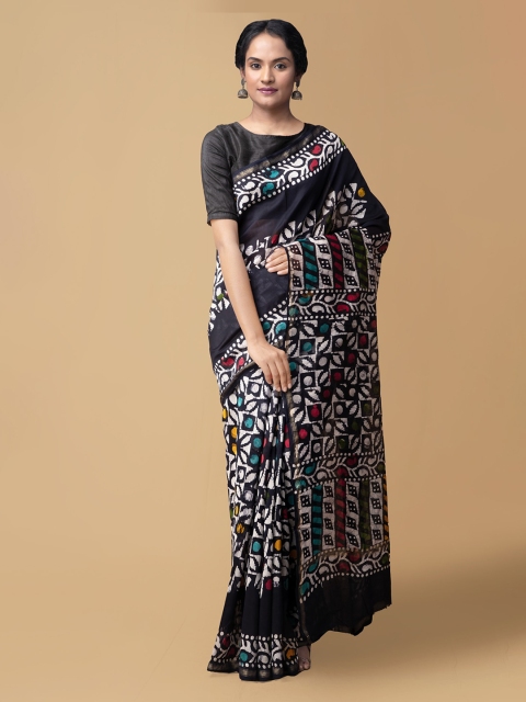 

Unnati Silks Black Silk Cotton Printed Chanderi Saree