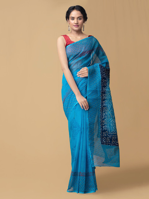 

Unnati Silks Blue Pure Cotton Printed Bandhani Saree