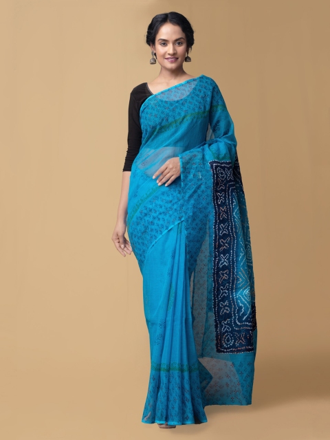 

Unnati Silks Blue Pure Cotton Dyed Bandhani Saree