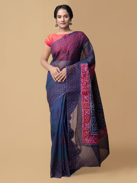 

Unnati Silks Blue Pure Cotton Dyed Bandhani Saree