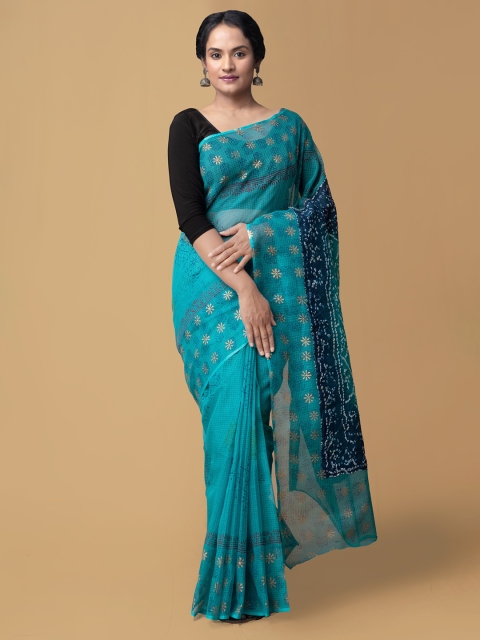 

Unnati Silks Blue Pure Cotton Dyed Bandhani Saree