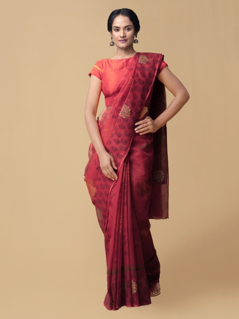 

Unnati Silks Red Pure Cotton Woven Design Bandhani Saree