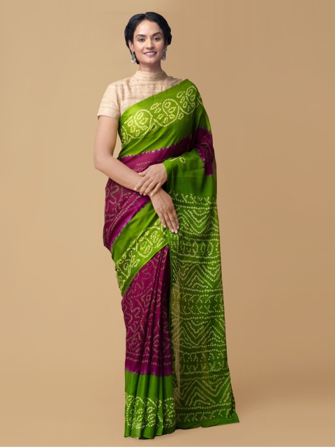 

Unnati Silks Purple & Grey Pure Chiffon Printed Bandhani Saree