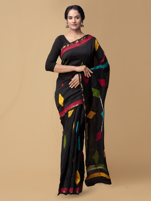 

Unnati Silks Black Silk Cotton Printed Chanderi Saree