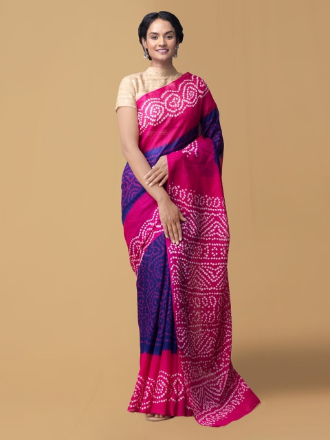 

Unnati Silks Blue Pure Chiffon Dyed Bandhani Saree