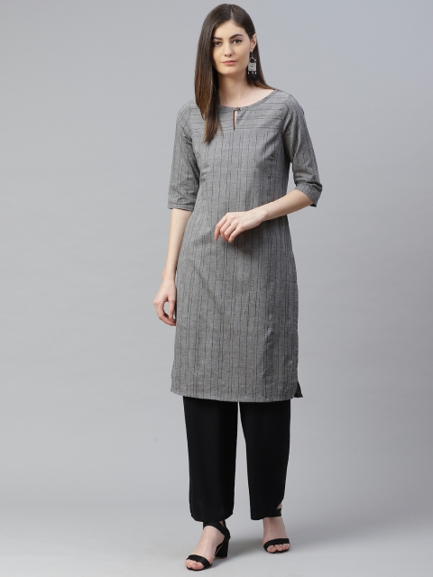

AURELIA Women Grey & Black Striped Kurta