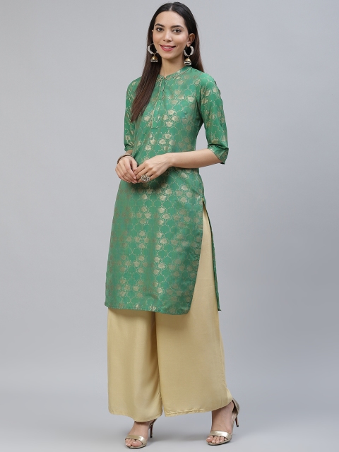 

AURELIA Women Green & Golden Ethnic Motifs Printed Straight Kurta