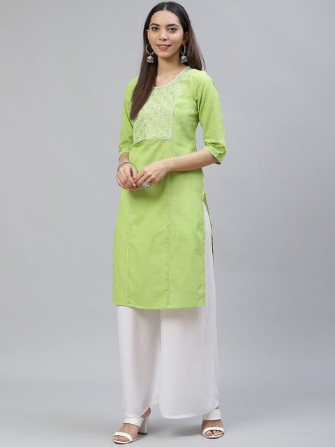 

AURELIA Women Green Ethnic Motifs Yoke Design Thread Work Kurta