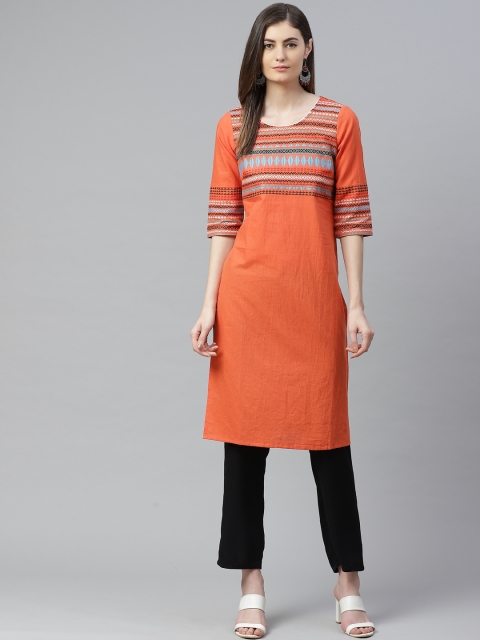 

AURELIA Women Orange Geometric Straight Kurta