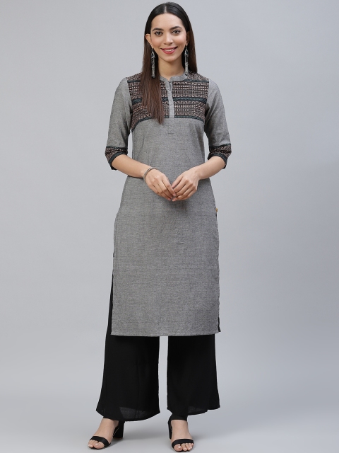 

AURELIA Women Grey Geometric Yoke Design Kurta