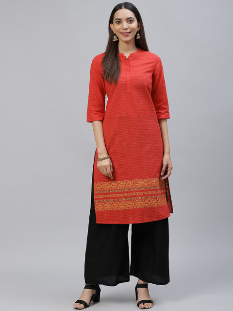 

AURELIA Women Red & Yellow Self-Striped Kurta