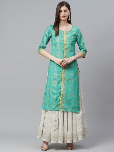 

AURELIA Women Green & Yellow Ethnic Motifs Printed Kurta