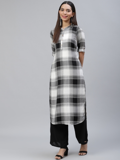

AURELIA Women Black & White Checked Kurta