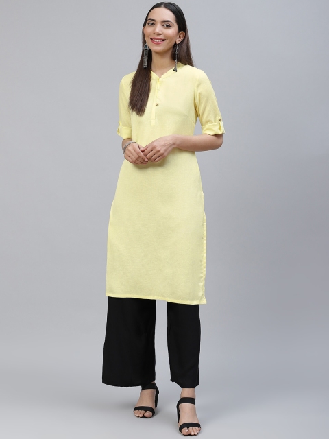 

AURELIA Women Yellow Solid Straight Kurta