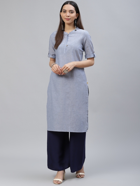 

AURELIA Women Blue Solid Pure Cotton Straight Kurta