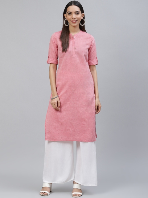 

AURELIA Women Pink Solid Pure Cotton Straight Kurta