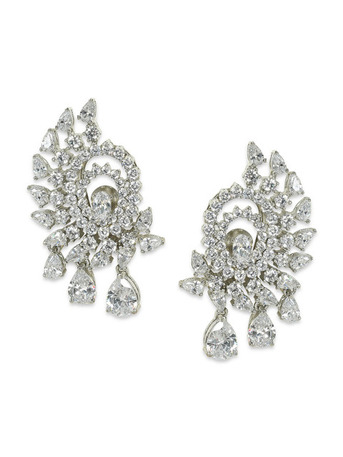 

MIDASKART Silver-Toned Teardrop Shaped Drop Earrings