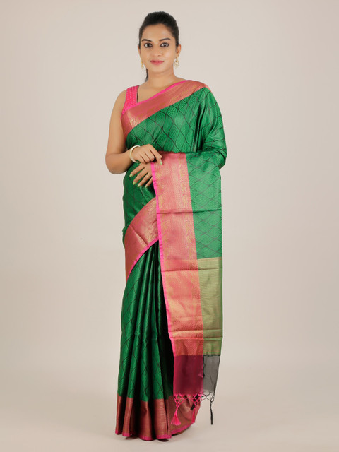 

Pothys Green & Pink Cotton Blend Printed Saree