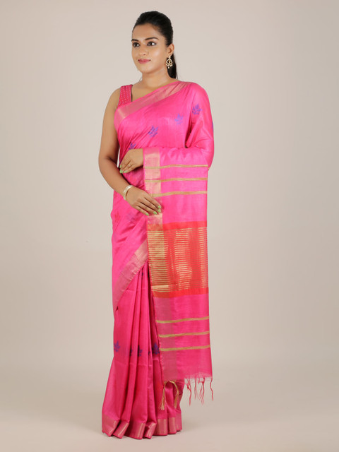 

Pothys Pink Striped Linen Blend Saree