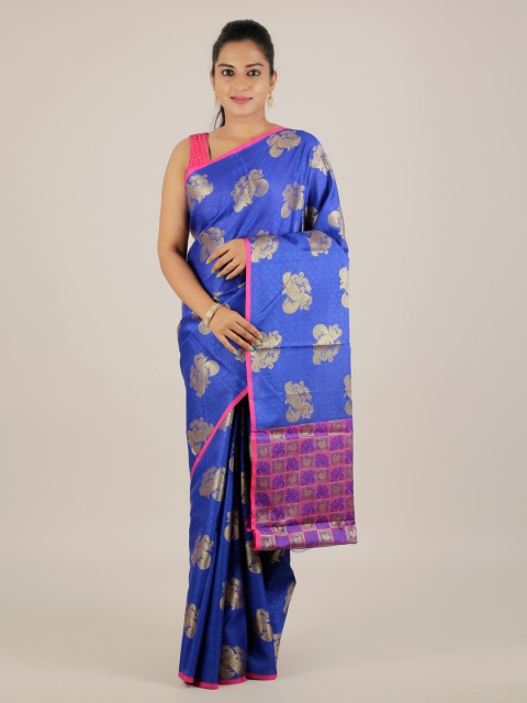 

Pothys Blue Printed Cotton Blend Saree