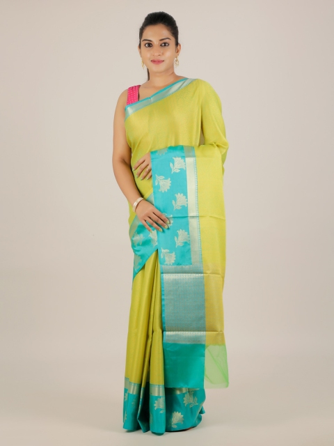 

Pothys Yellow & Blue Cotton Blend Woven Design Saree