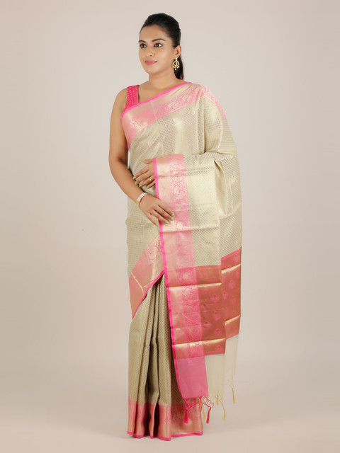 

Pothys Cream-Coloured Printed Cotton Blend Saree