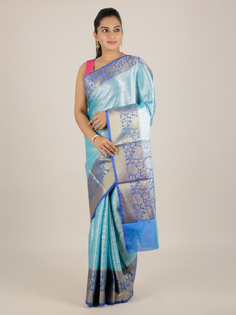 

Pothys Blue Printed Cotton Blend Saree
