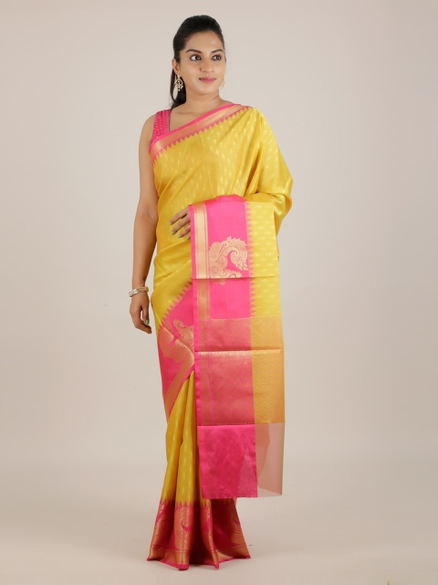 

Pothys Mustard & Pink Cotton Blend Printed Saree