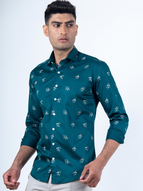 

Tistabene Men Teal Green Slim Fit Printed Giza Cotton Casual Shirt