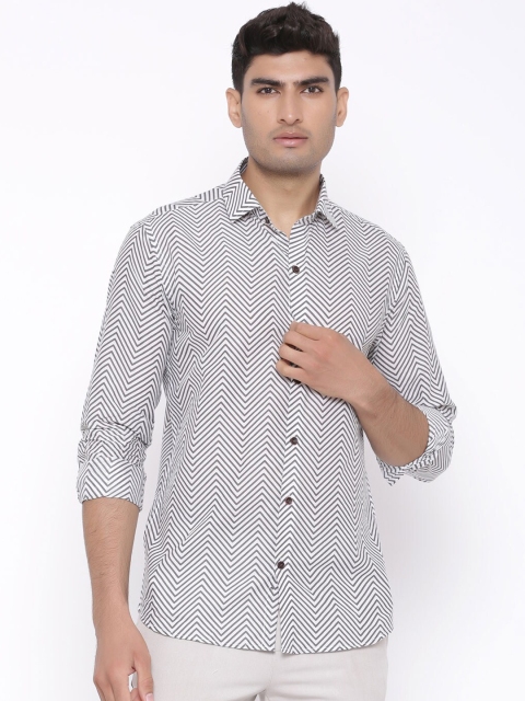 

Tistabene Men Grey & White Slim Fit Printed Casual Shirt