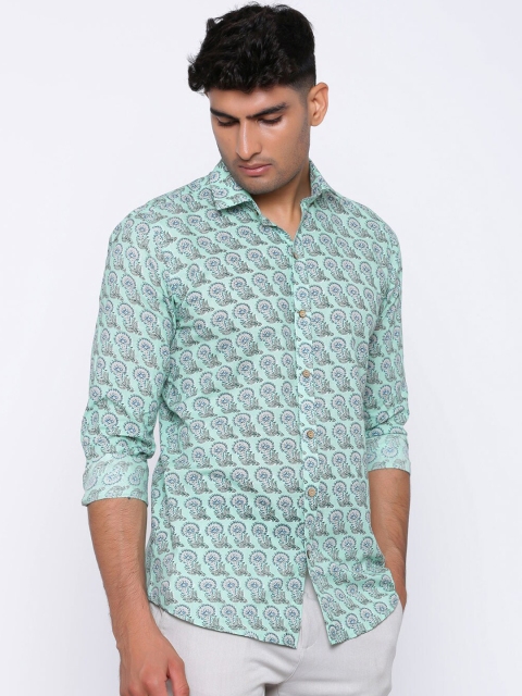 

Tistabene Men Turquoise Blue Slim Fit Printed Casual Shirt